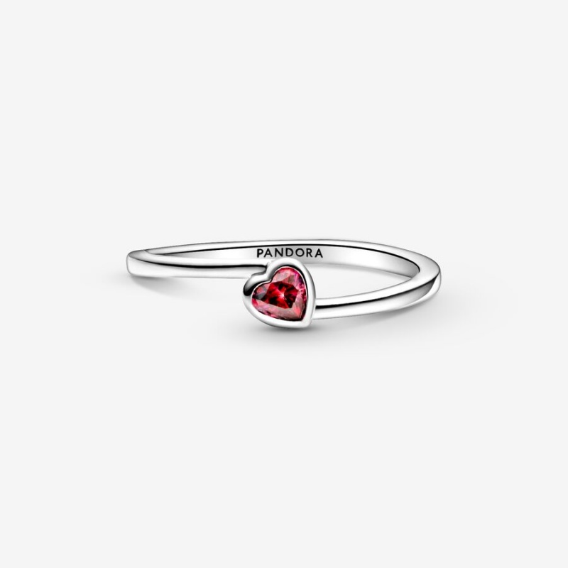 Sterling Silver Pandora Red Tilted Solitaire Heart & Promise Rings | 018-QMXFWR