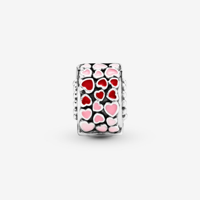 Sterling Silver Pandora Red & Pink Hearts Clips | 571-JRNDIG