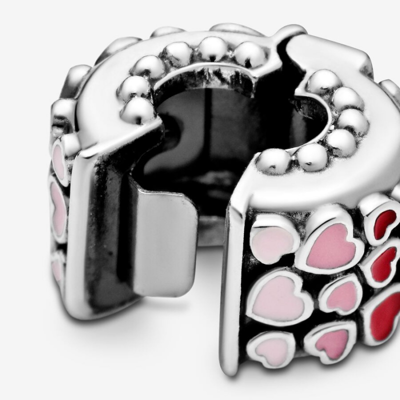 Sterling Silver Pandora Red & Pink Hearts Clips | 571-JRNDIG