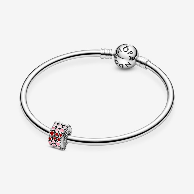 Sterling Silver Pandora Red & Pink Hearts Clips | 571-JRNDIG