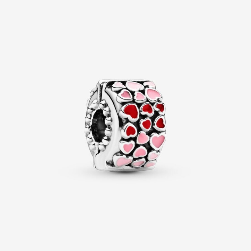 Sterling Silver Pandora Red & Pink Hearts Clips | 571-JRNDIG