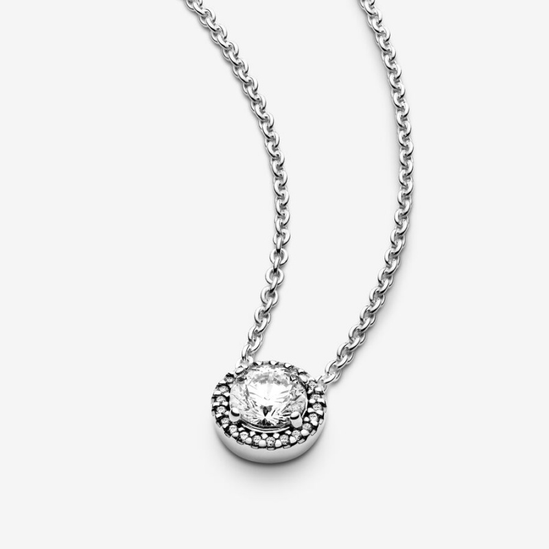 Sterling Silver Pandora Round Sparkle Halo Chain Necklaces | 123-NXRVQE