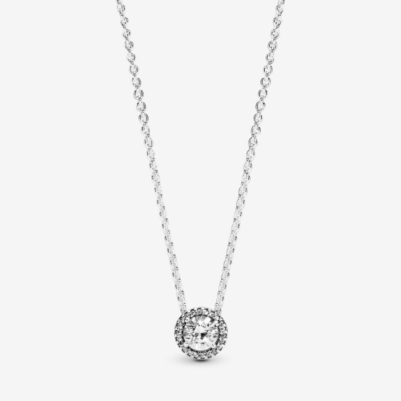 Sterling Silver Pandora Round Sparkle Halo Chain Necklaces | 123-NXRVQE