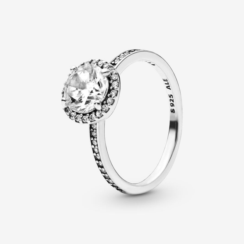 Sterling Silver Pandora Round Sparkle Halo Halo & Solitaire Rings | 409-VXEPLU