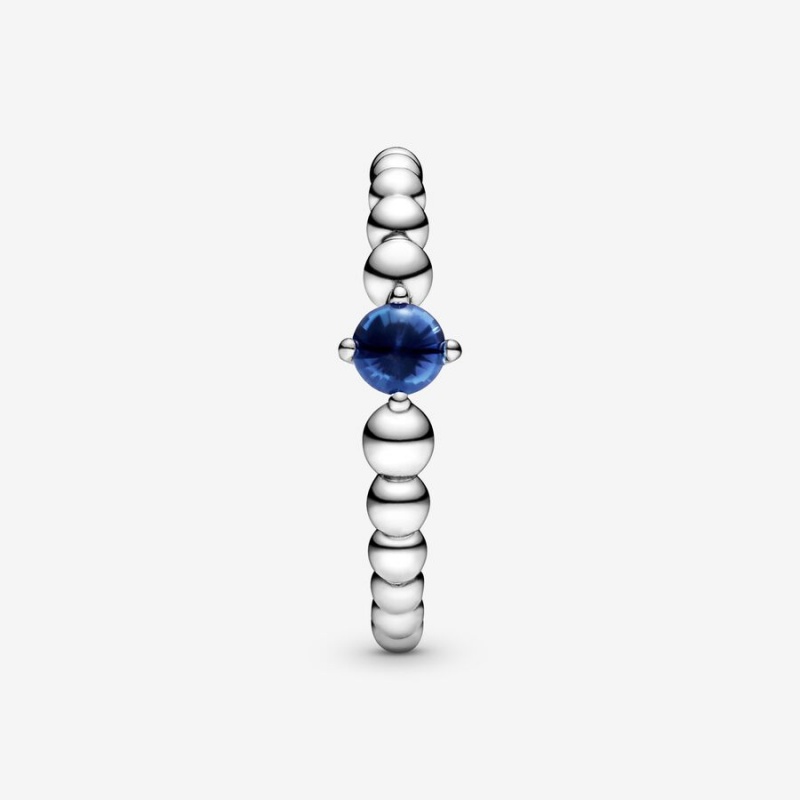 Sterling Silver Pandora September Sea Blue Beaded Birthstone Rings | 580-FYCSAG