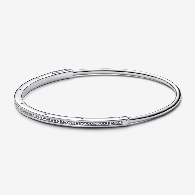 Sterling Silver Pandora Signature I-D Pavé Bangle Bangles | 854-DFYHTB