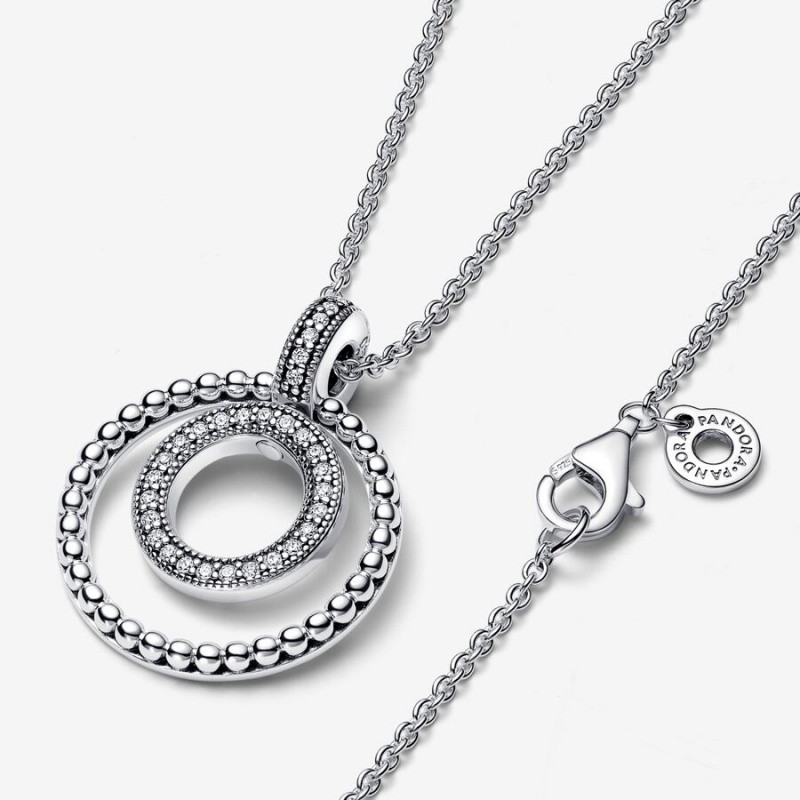 Sterling Silver Pandora Signature Pavé & Beads Pendant Necklaces | 209-HPAGYZ