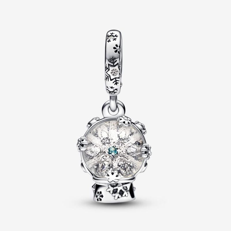 Sterling Silver Pandora Snowflake Snow Globe Dangle Dangle Charms | 015-XAVFMQ