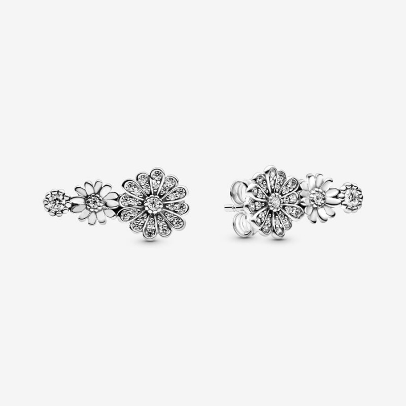 Sterling Silver Pandora Sparkling Daisy Flower Trios Stud Earrings | 402-OECJPH