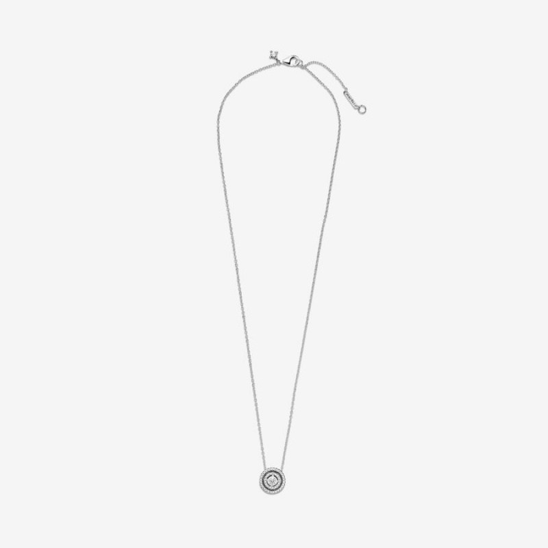 Sterling Silver Pandora Sparkling Double Halo Collier Pendant Necklaces | 273-ITSOXV