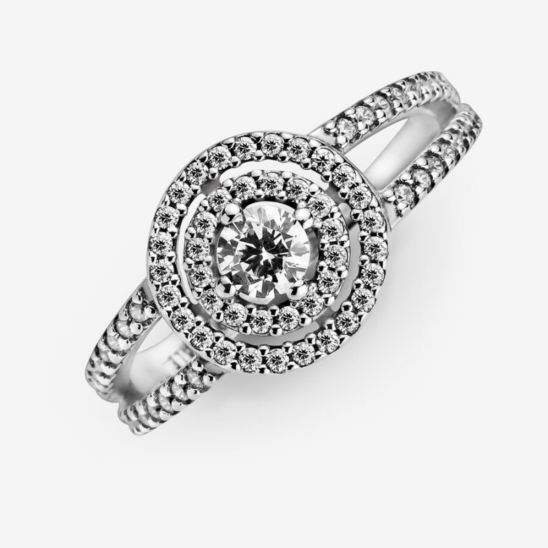 Sterling Silver Pandora Sparkling Double Halo Halo & Solitaire Rings | 314-MEGSNF