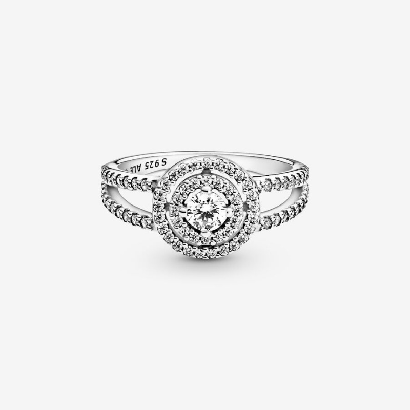 Sterling Silver Pandora Sparkling Double Halo Halo & Solitaire Rings | 314-MEGSNF