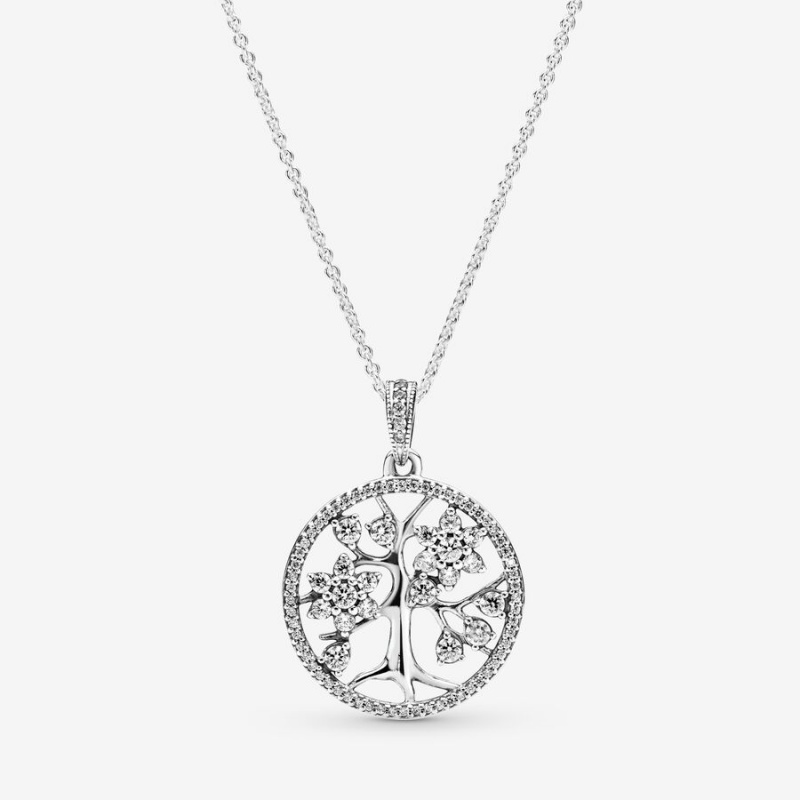 Sterling Silver Pandora Sparkling Family Tree Chain Necklaces | 467-GOAQSU