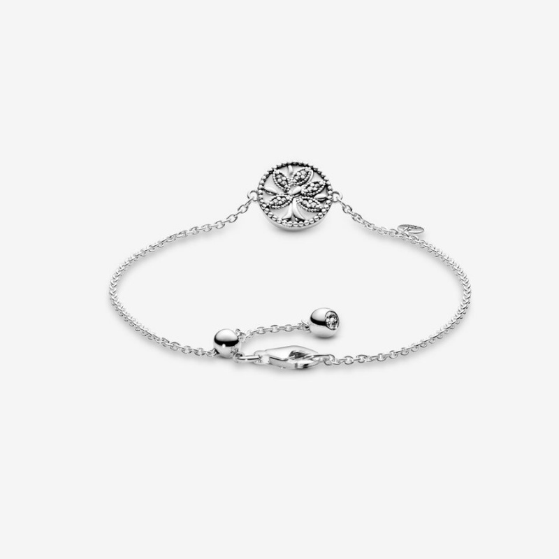 Sterling Silver Pandora Sparkling Family Tree Slider Chain Bracelets | 180-KELYOC