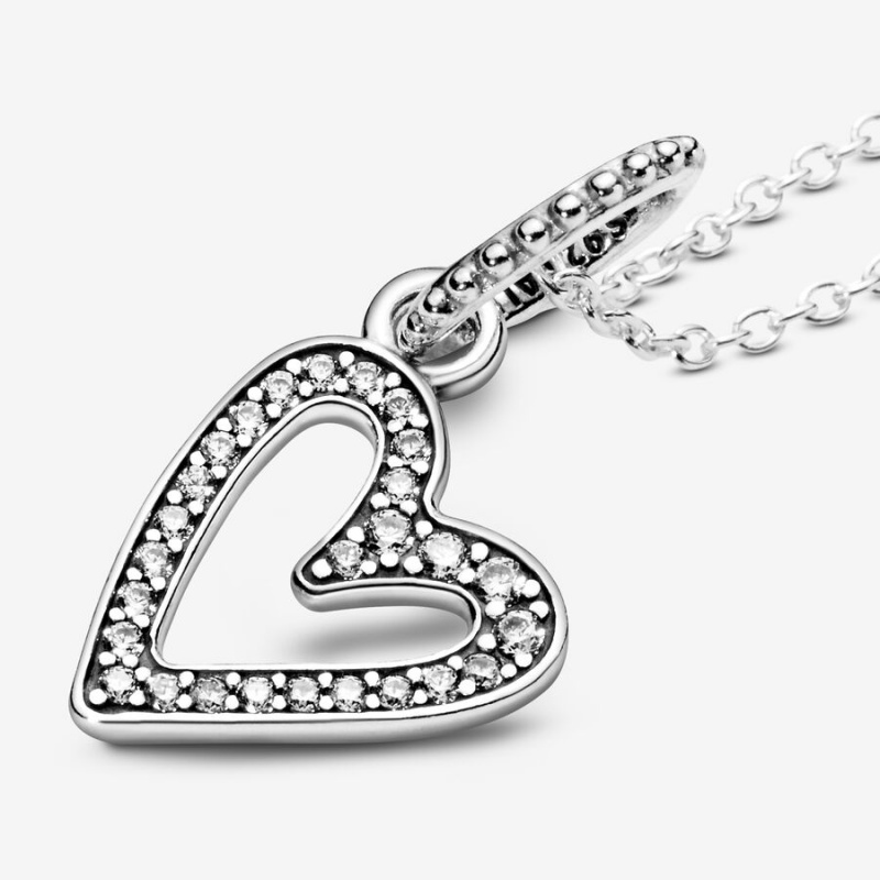 Sterling Silver Pandora Sparkling Freehand Heart Pendant Necklaces | 063-HWJZQK