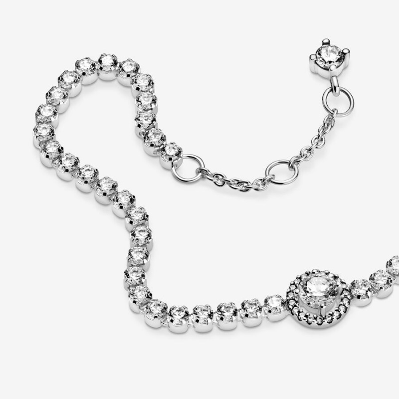 Sterling Silver Pandora Sparkling Halo Tennis Non-charm Bracelets | 279-DLWAUS