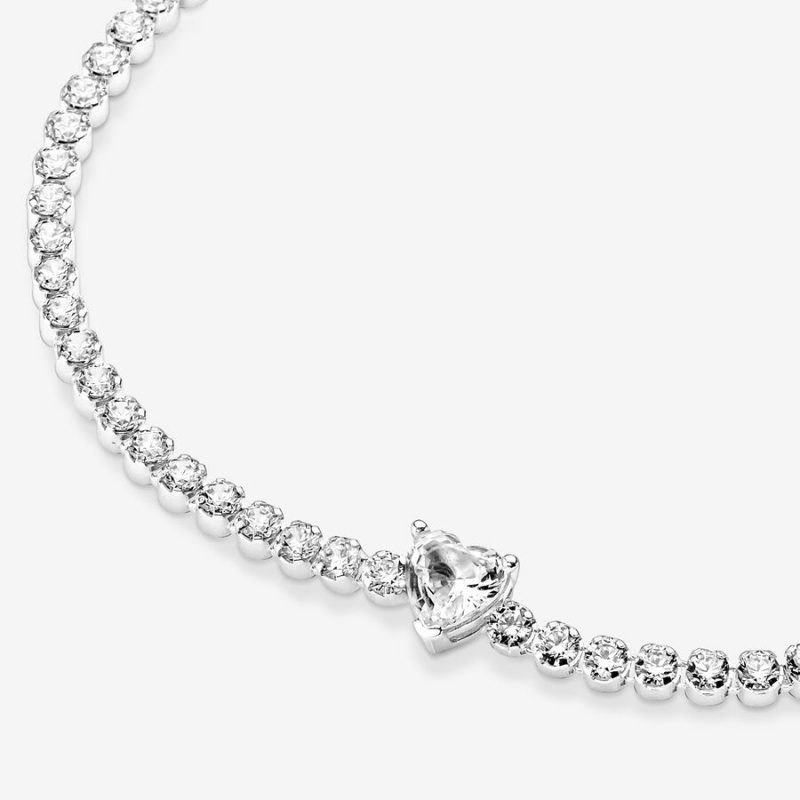 Sterling Silver Pandora Sparkling Heart Tennis Chain Bracelets | 230-WZHSEV