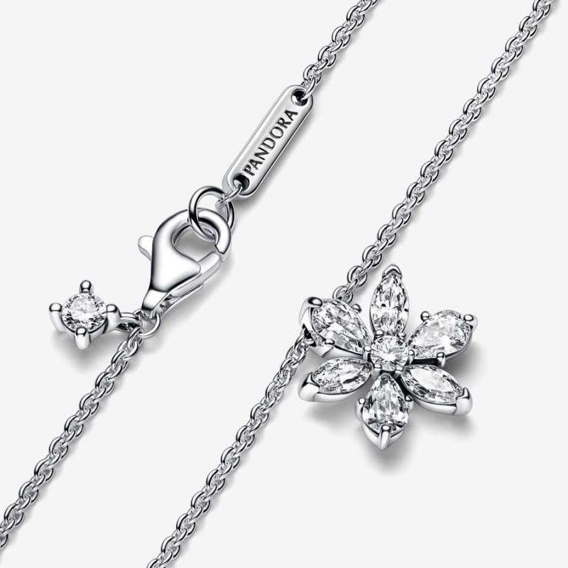 Sterling Silver Pandora Sparkling Herbarium Cluster Pendant Necklaces | 074-DRNIJA