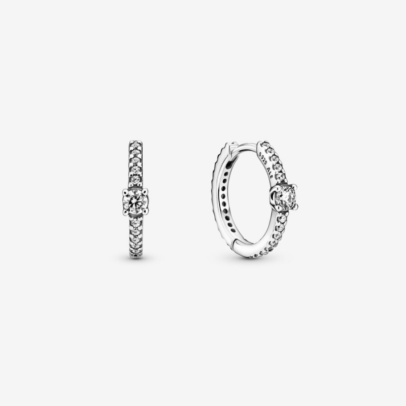 Sterling Silver Pandora Sparkling Hoop Earrings | 203-QRIOVC