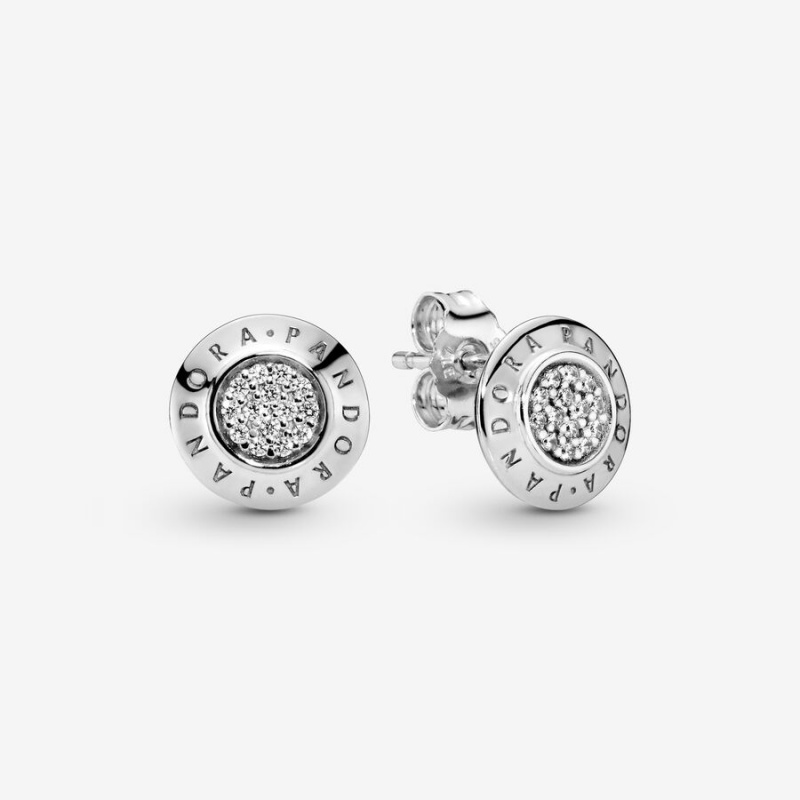 Sterling Silver Pandora Sparkling Logos Stud Earrings | 732-EXJWVU