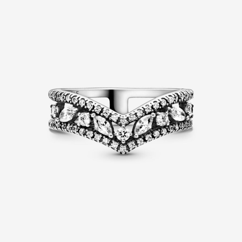 Sterling Silver Pandora Sparkling Marquise Double Wishbone Statement Rings | 786-NOFBHQ