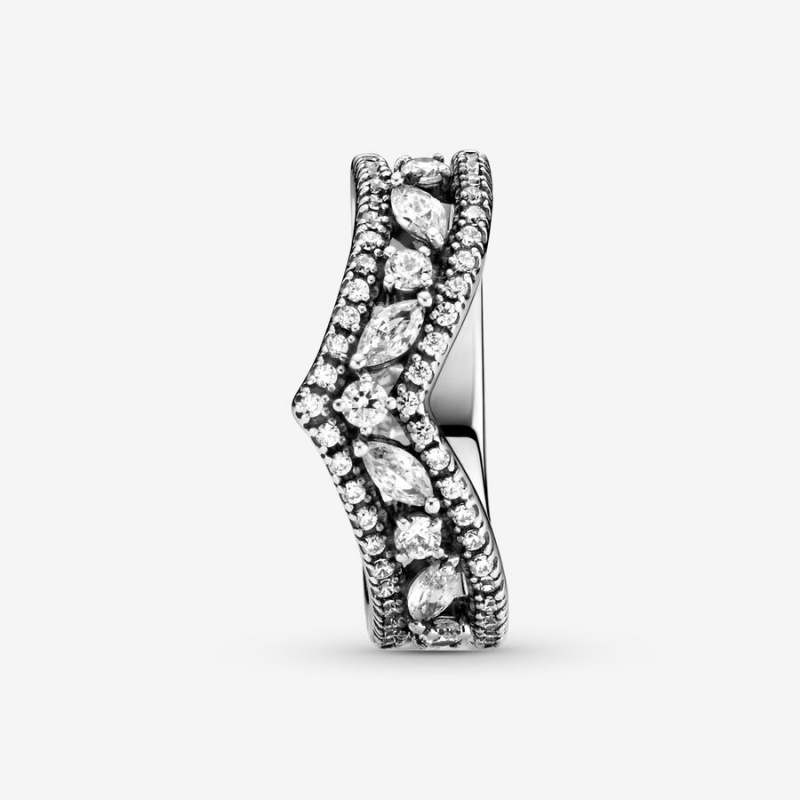 Sterling Silver Pandora Sparkling Marquise Double Wishbone Statement Rings | 786-NOFBHQ