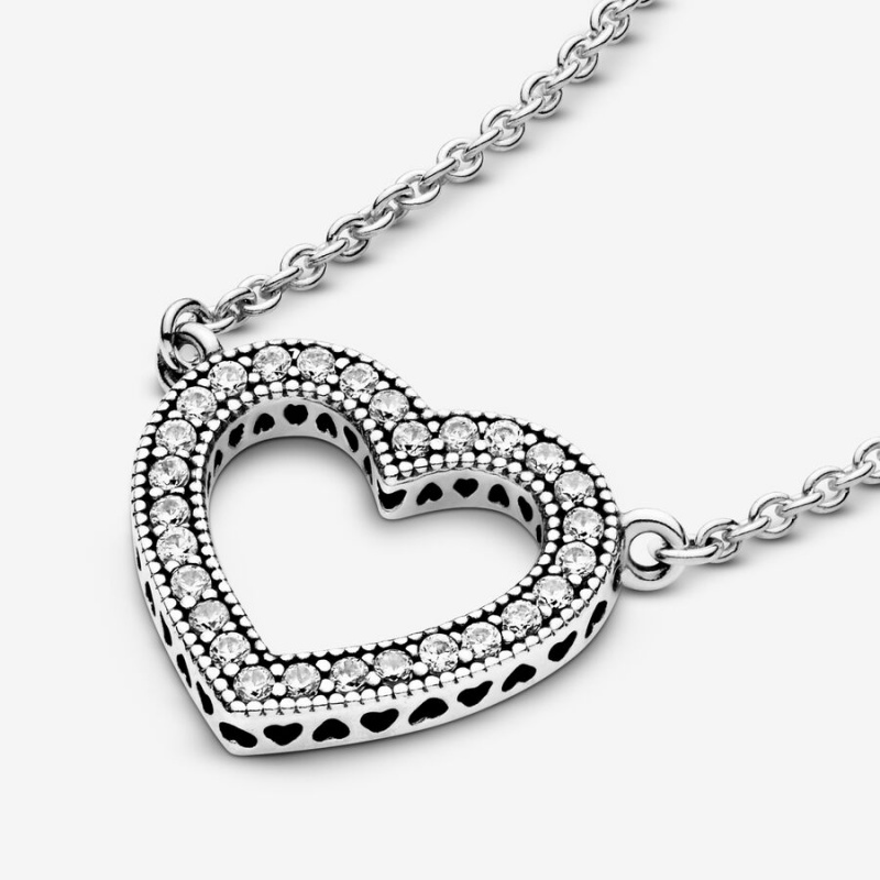 Sterling Silver Pandora Sparkling Open Heart Chain Necklaces | 745-SEXKCA