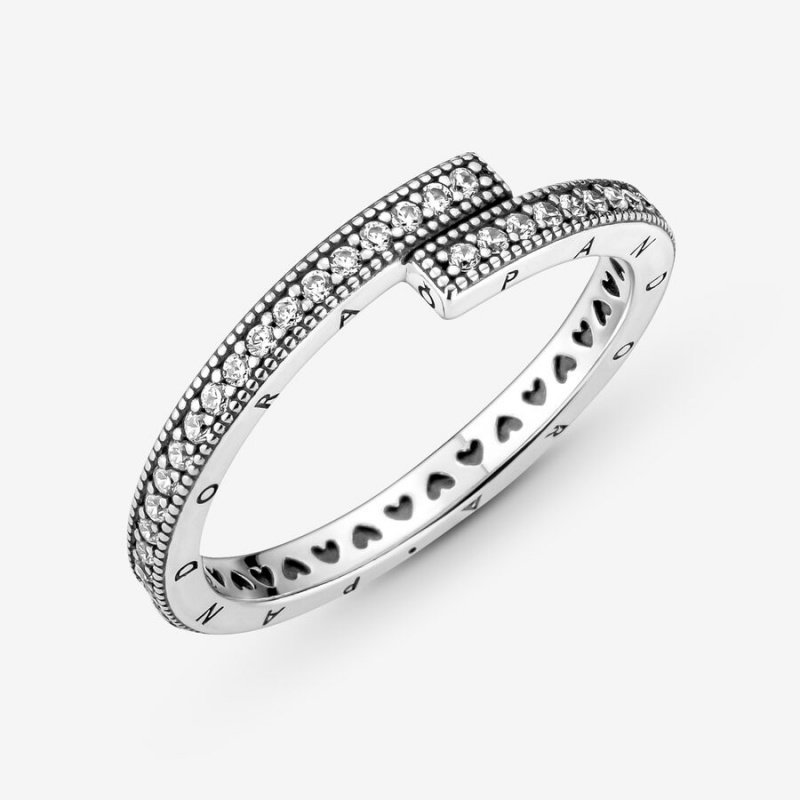 Sterling Silver Pandora Sparkling Overlapping Band Rings | 879-XOWREK