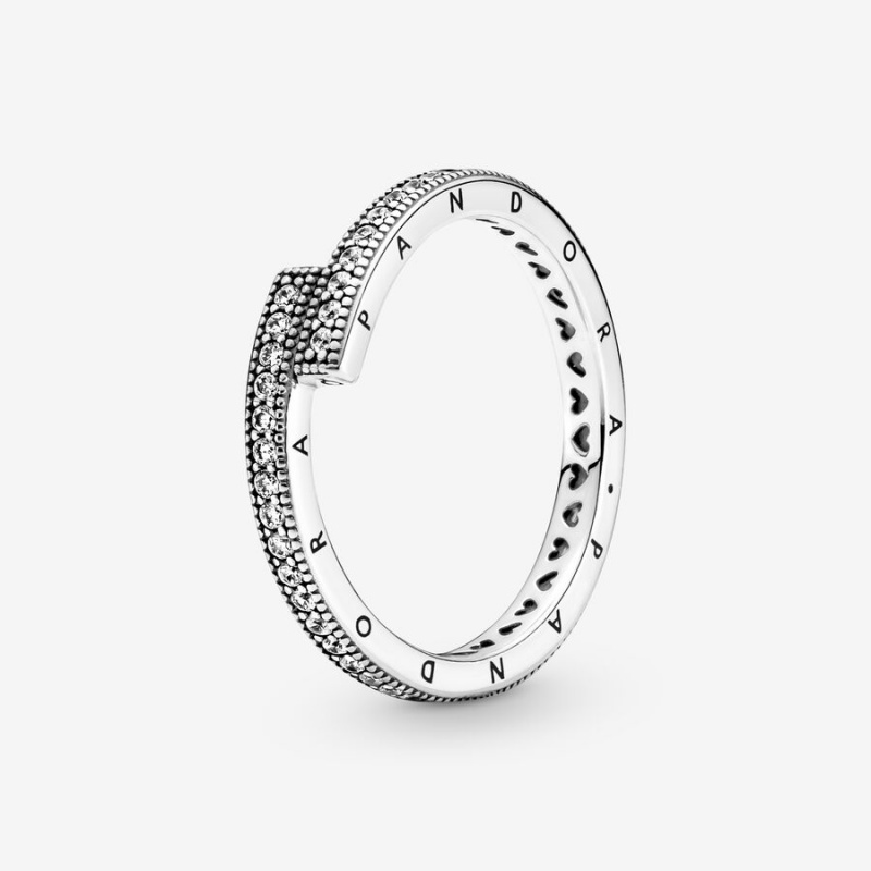 Sterling Silver Pandora Sparkling Overlapping Band Rings | 879-XOWREK