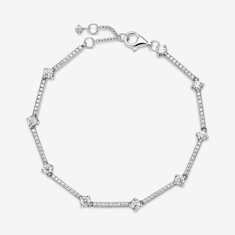 Sterling Silver Pandora Sparkling Pavé Bars Non-charm Bracelets | 249-KAEZOH