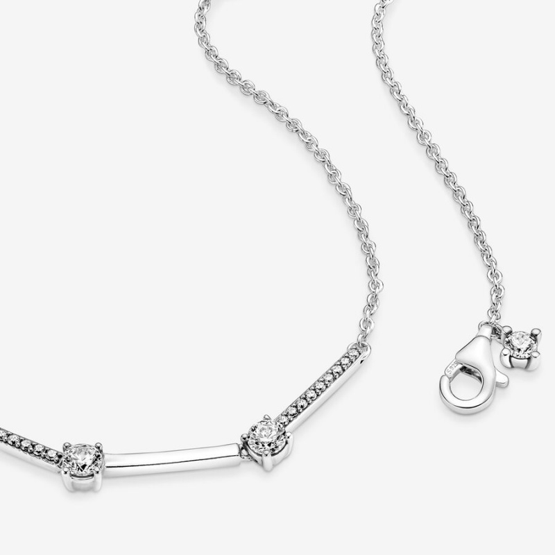 Sterling Silver Pandora Sparkling Pavé Collier Bars Chain Necklaces | 823-ZFNEQK