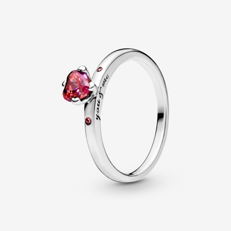 Sterling Silver Pandora Sparkling Red Halo & Solitaire Rings | 429-MOWECU