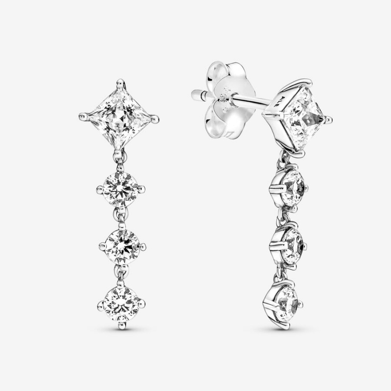 Sterling Silver Pandora Sparkling Round & Square Drop Earrings | 254-SRIABH