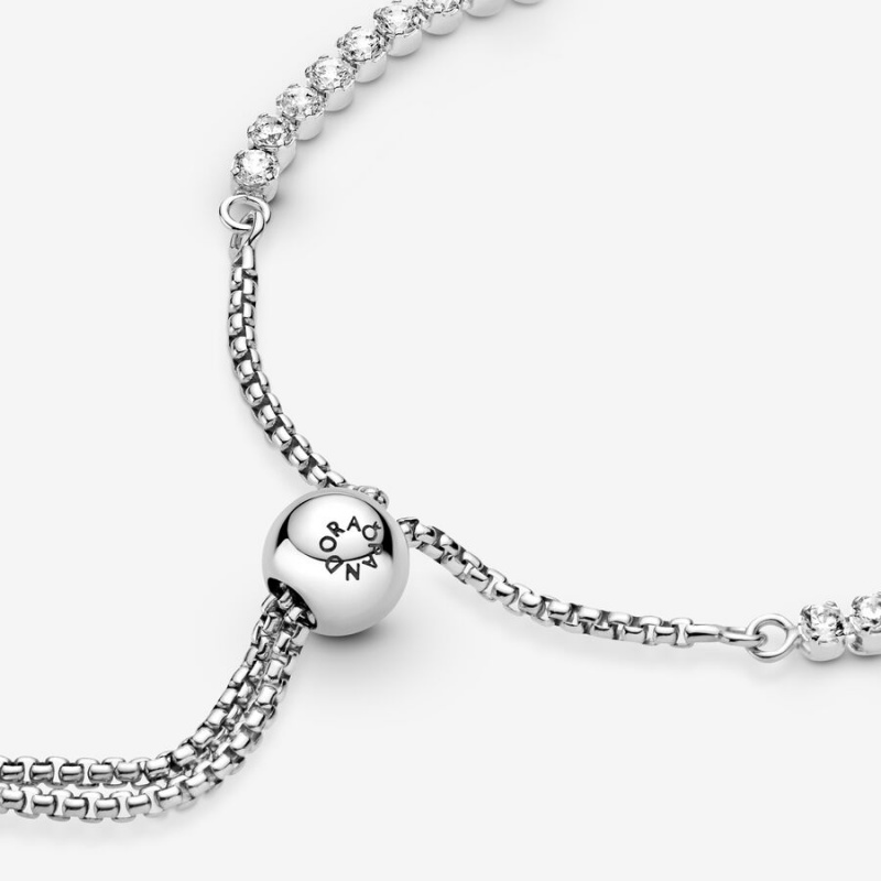 Sterling Silver Pandora Sparkling Slider Tennis Sliding Bracelets | 537-YXEJQP