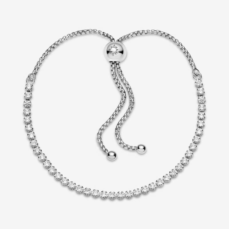 Sterling Silver Pandora Sparkling Slider Tennis Sliding Bracelets | 537-YXEJQP