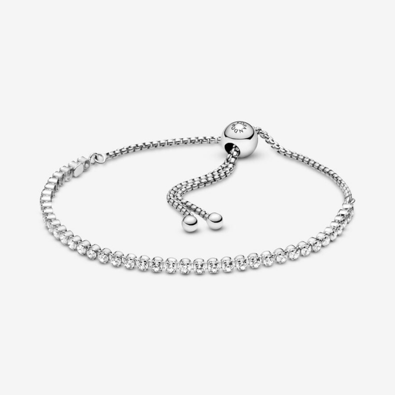 Sterling Silver Pandora Sparkling Slider Tennis Sliding Bracelets | 537-YXEJQP