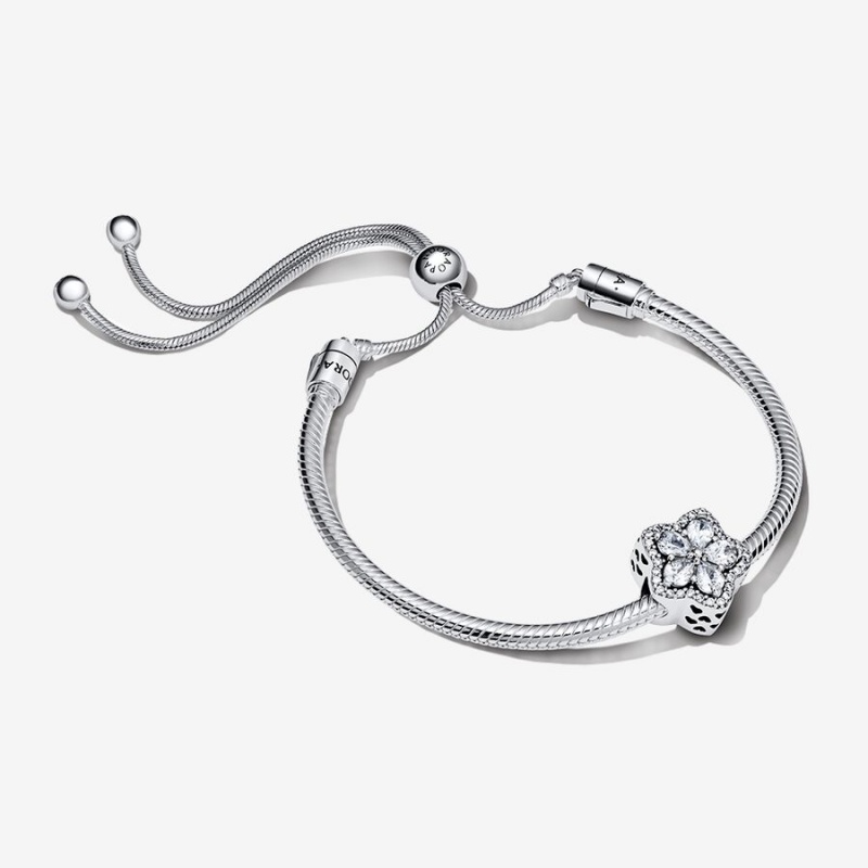 Sterling Silver Pandora Sparkling Snowflake Sliding Set Charm Holders | 408-PEQVSW