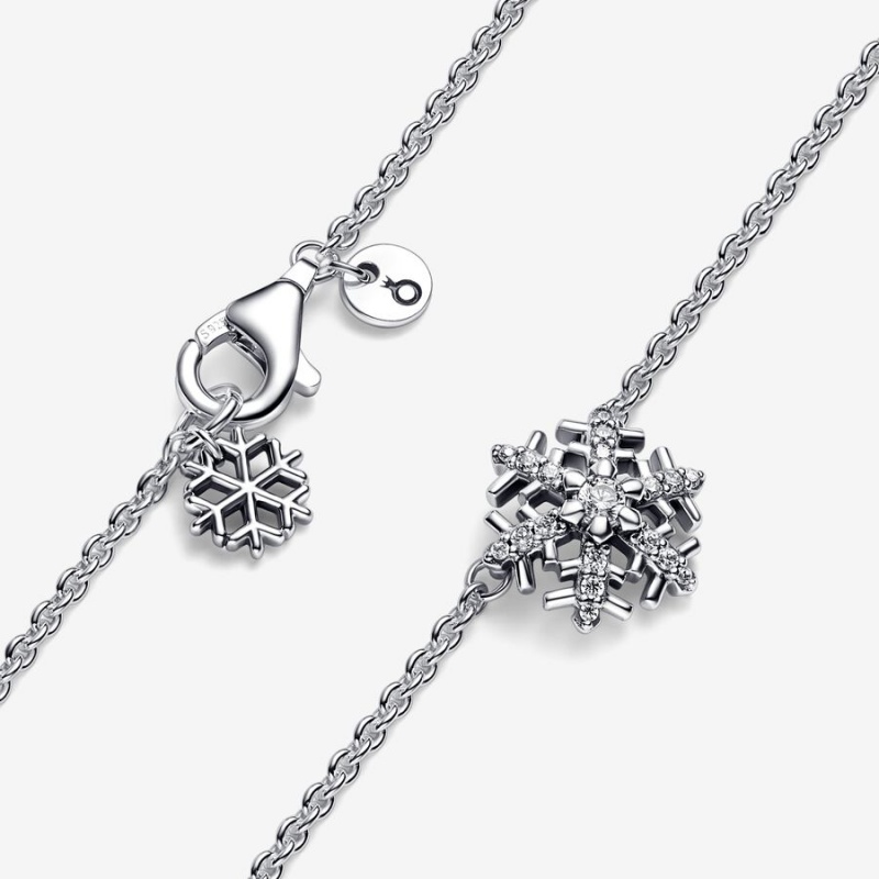 Sterling Silver Pandora Sparkling Snowflake Pendant Necklaces | 615-WCJOZK