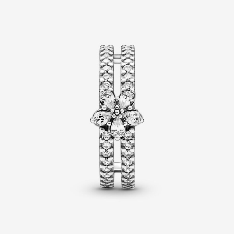 Sterling Silver Pandora Sparkling Snowflake Double Statement Rings | 127-ZRBNHS