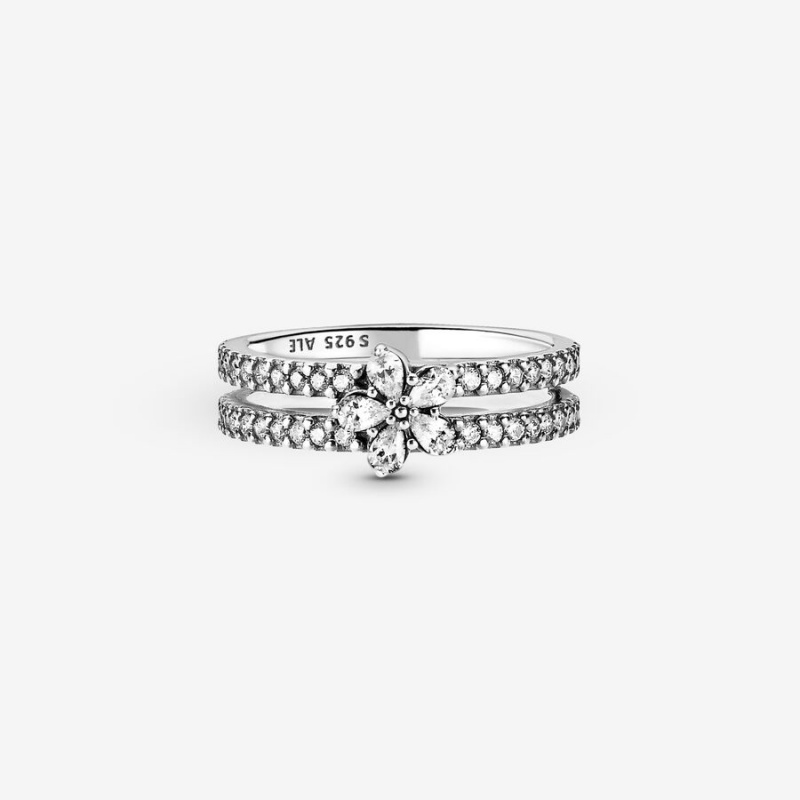 Sterling Silver Pandora Sparkling Snowflake Double Statement Rings | 127-ZRBNHS