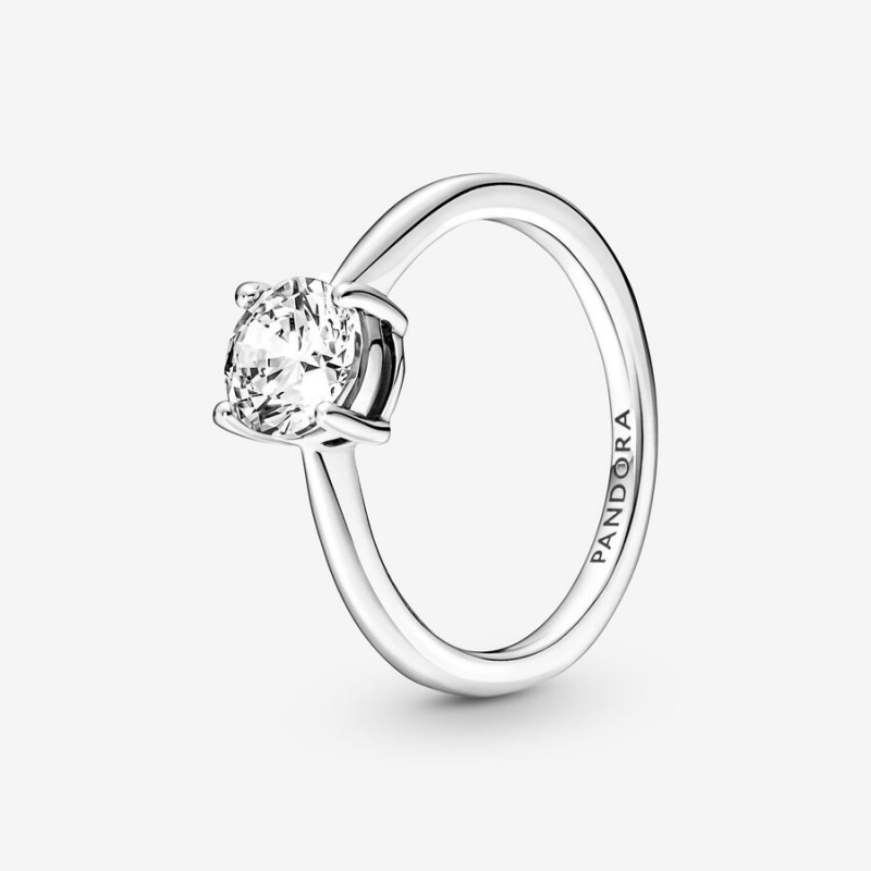 Sterling Silver Pandora Sparkling Solitaire Halo & Solitaire Rings | 178-IEZOPS