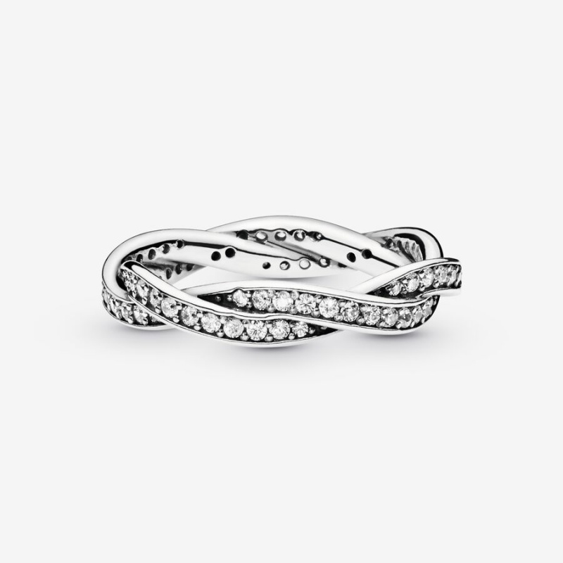 Sterling Silver Pandora Sparkling Twisted Lines Band Rings | 460-TFLOMQ