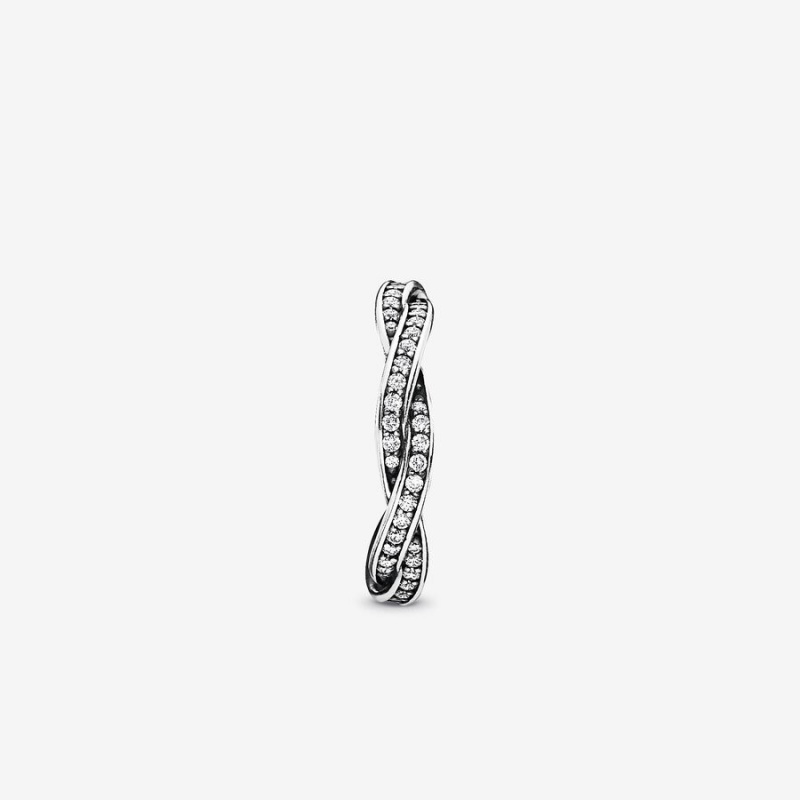 Sterling Silver Pandora Sparkling Twisted Lines Band Rings | 460-TFLOMQ