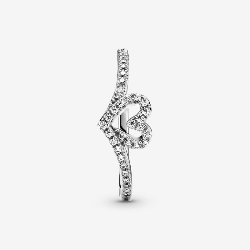 Sterling Silver Pandora Sparkling Wishbone Heart & Promise Rings | 356-DNTQZC