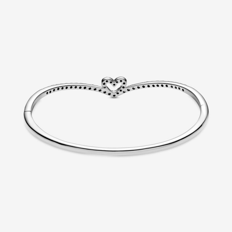 Sterling Silver Pandora Sparkling Wishbone Heart Bangle Bangles | 790-JCSEBH