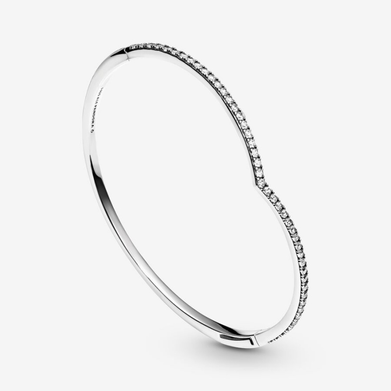 Sterling Silver Pandora Sparkling Wishbone Bangle Bangles | 726-BMHIUF