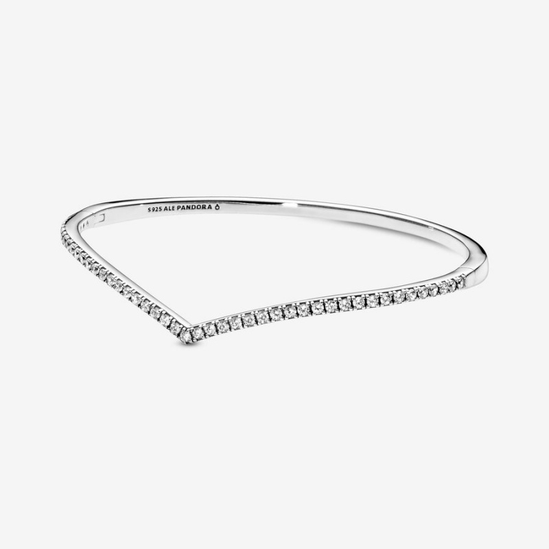 Sterling Silver Pandora Sparkling Wishbone Bangle Bangles | 726-BMHIUF