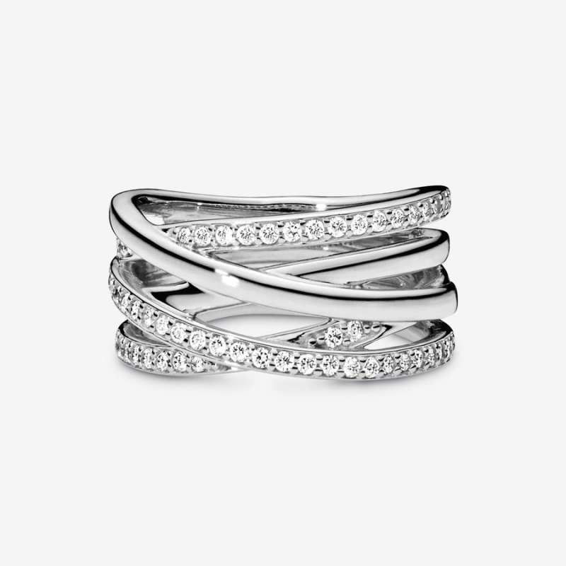 Sterling Silver Pandora Sparkling & Polished Lines Band Rings | 031-FTSVJW