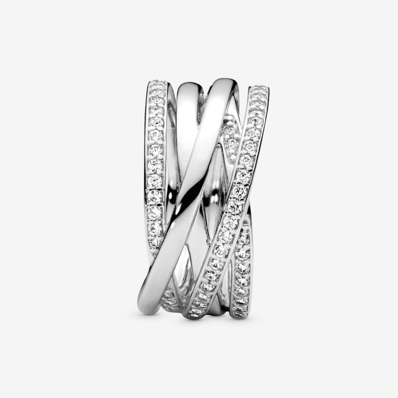 Sterling Silver Pandora Sparkling & Polished Lines Band Rings | 031-FTSVJW