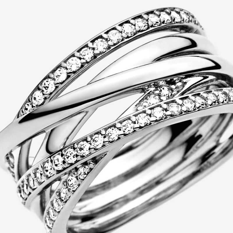 Sterling Silver Pandora Sparkling & Polished Lines Band Rings | 031-FTSVJW